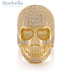 Hot Selling Original 925 Silver Vintage <b>Skull</b> Engraved Skeleton Horrible Punk Style Bling Bling Iced Out Ring For Men - Product Image 2