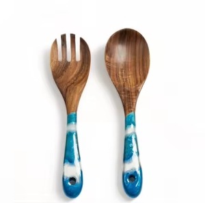 Cuchara de madera y resina Servidor de ensalada Cubiertos Juego real Cubiertos Juego de cucharas de madera - Product Image 2