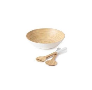 Ensaladera de madera con servidores, cuenco de servicio redondo de madera impreso con cuchara, tamaño de 10 pulgadas, calidad Premium, almacenamiento de diseño único - Product Image 6