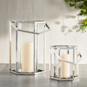Portavelas de cristal transparente con marco de Metal de acero inoxidable hexagonal nórdico para decoración del hogar, bodas, eventos, diseño de linterna único - Product Image 1
