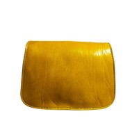Sac à bandoulière/croisé en cuir véritable, petit format, style vintage, fait main, jaune, pour femme, marocain, personnalisé, avec fermeture à bouton et logo