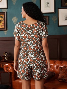 Ensemble de pyjama imprimé pour femme, longueur genou, 100 % coton, avec logo frontal, vêtements de nuit tendance - Product Image 4