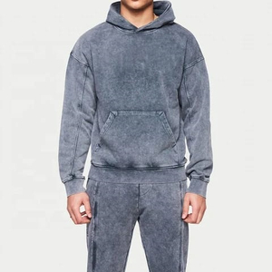 Ensemble de survêtement pour homme tendance et confortable, coupe ajustée, effet délavé à l'acide, vêtements d'entraînement, pull-over, survêtement délavé à l'acide, ensemble 2 pièces - Product Image 2