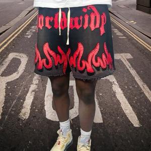 Pantalones cortos de sudor de algodón lavado con ácido para hombre con apliques desgastados dobladillo crudo personalizado High Street Streetwear cintura elástica al por mayor - Product Image 4