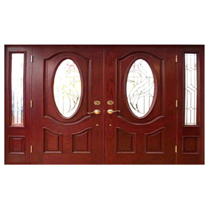 Diseños de puerta doble de madera modernos exteriores con marcos de madera con acabado natural Puerta clásica Villa Muebles de madera Sólida al por mayor - Product Image 2