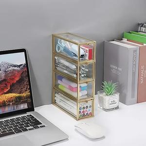 Organisateur de rangement multi-niveaux moderne en verre et métal pour la maison et le bureau, pour lunettes et petits accessoires - Product Image 4