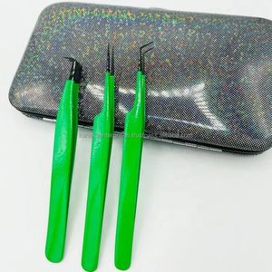 Green Neon Coated Stainless Steel Eyelash Extension Tweezers Soft Smooth Precision Isolation Lash Tweezers Sustainable Custom - Product Image 1