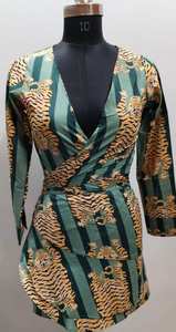 Vestido envolvente con estampado de tigre de algodón hecho a mano indio, Top DE BODA personalizado para novia, ropa de verano y playa, estilo dulce para luna de miel - Product Image 3