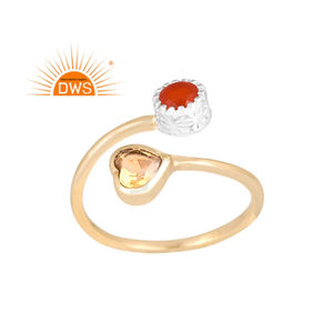 Latest Handmade Design 18K Gold Plated Natural Red Onyx & Citrine Gemstone <b>Adjustable</b> <b>Ring</b> Demi Fine Jewelry Manufacturer - Product Image 1