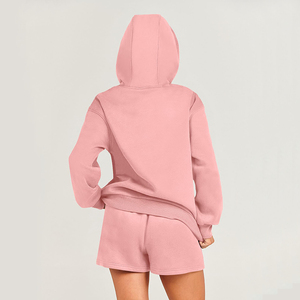 Sweat-shirt à capuche en molleton de polyester et coton pour femmes ensemble de costume court respirant et écologique pour l'hiver Streetwear - Product Image 4
