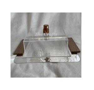 Plateau de service en acier inoxydable et en bois avec couvercle en acrylique Plateau à dessert pour collations de la meilleure qualité avec couvercle - Product Image 4