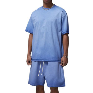 Conjunto de Camiseta y Pantalones Cortos de Felpa 100% Algodón con Logotipo Personalizado, Color Sólido, Estilo Casual para Hombre - Product Image 1