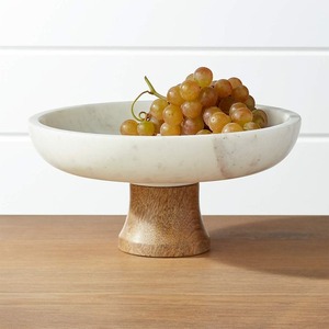 Bol décoratif en pierre blanche naturelle avec base en marbre solide pour la décoration de maison de luxe, centre de table accent sur le plateau de fruits - Product Image 3