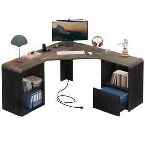 Bureau en <span class=keywords><strong>L</strong></span> avec tiroirs de classement, bureau d'ordinateur d'angle moderne, bureau de direction pour le travail à domicile avec prises électriques - Product Image 1