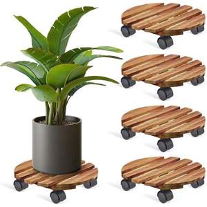 12 pouces rond bois plante Caddy avec roues usine prix de gros fleur plante - Product Image 2