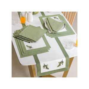 Rustic Farmhouse-Inspired Pastel Solid Green Floral Printed 100% Cotton GOTS Certified Embroidered 14 x 18 Inch 250g <b>Placemats</b> - Product Image 1