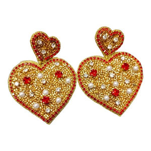 High Quality Choice Handwork Beaded Embroidery Heart Dangle Drop Earring Stylish Designer Luxury Fancy Trendy Premium For <b>Girl</b> - Product Image 1