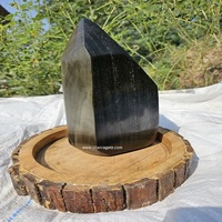 Grosir emas alami Obsidian batu akik dipoles menara Freeform ornamen bunga tema dekorasi rumah kerajinan kristal dipoles