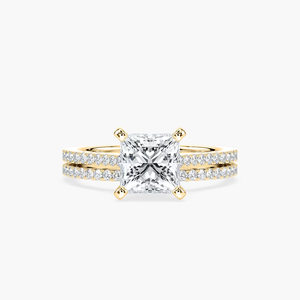 Anillo de Compromiso con Diamante Cultivado en Laboratorio, Corte Princesa, 2.50 CTW |   Bandas de Pavé |   Juego de Joyas de Oro Sólido de 14K para Novia - Product Image 1