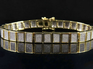 10K Yellow <b>Gold</b> Lab Grown Diamond Box Link Heavy Iced Out Men Hip Hop Bold Block Bracelet Jewelry For Men - Product Image 4