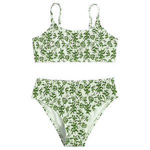 Conjunto de Bikini Floral de 2 Piezas para Mujer de Alta Calidad, Top Fruncido, Braguita de Cintura Alta, Estampado Digital, Traje de Baño Elástico - Product Image 5