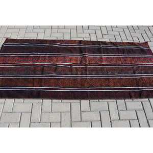 3.1x7.1 ft Turkish Vintage Rug, Accent Rug, Kilim <b>Brown</b> <b>Wool</b> Rug - Product Image 3