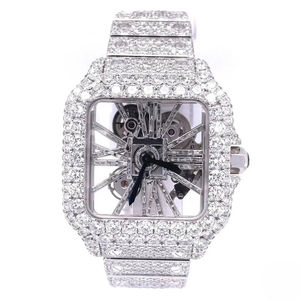 Montre pour homme en acier inoxydable de haute qualité Mouvement à quartz de luxe Entièrement sertie de diamants en moissanite Cadran analogique Verre Style antique - Product Image 1