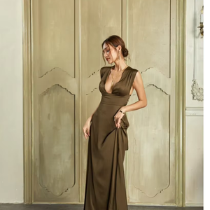 Robe de cocktail maxi, naturelle, antistatique, silhouette droite sexy, fête de fête, anniversaire, célébration, élégante, robe moulante pour femmes - Product Image 1