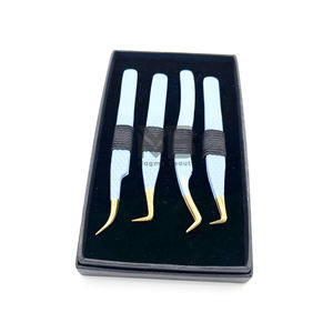 Pince à épiler japonaise en acier inoxydable avec poignée personnalisable en diamant bleu avec pointes dorées - Product Image 4