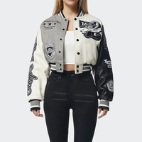 Streetwear Design de luxe veste universitaire courte pour femmes corps en laine manches en cuir Bomber Crop Varsity veste Baseball pour les femmes