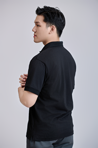 ผ้าฝ้ายถักแบบทั่วไปมีกระดุมแขนสั้นด้านหน้า200กรัมผ้าโพลีเอสเตอร์40% สำหรับเสื้อเชิ้ตสีดำผลิตจากเวียดนาม - Product Image 4