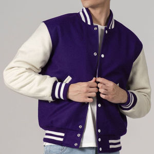 Vente en gros sur mesure pour hommes violet 100% laine Varsity Jacket col montant meilleur design vente à bas prix - Product Image 3