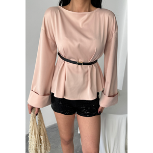 Blusa de Satén con Cinturón para Mujer en Color Rosa - Product Image 5