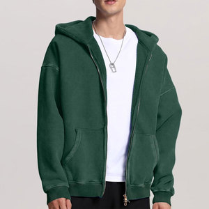 High Quality Thick Blank Plain Heavyweight Oversized Acid Wash Zipper Hoodies Unisex Custom Logo Plus Size Men's Hoodies - Product Image 3