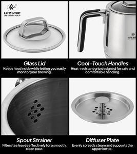 Juego de Tetera de Acero Inoxidable 18/10 de Alta Calidad con Base Compatible con Inducción y Asas Aisladas de Silicona - Product Image 5