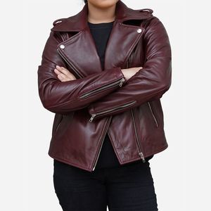 Chaqueta estilo motorista de cuero genuino para mujer moda de invierno elegante satén impreso transpirable venta a granel - Product Image 3