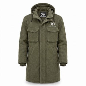 เสื้อโค้ทล่าสัตว์ผสมขนแกะ Loden แบบมีฮู้ด ทรงหลวม ระบายอากาศได้ดี 450GSM รับทำโลโก้ตามสั่ง OEM ขายส่ง สำหรับฤดูใบไม้ร่วง/ฤดูหนาว - Product Image 1