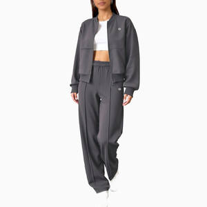 Ensemble veste zippée et pantalon large pour femme, coupe décontractée, tenue de sport minimaliste pour la vente en gros OEM - Product Image 3