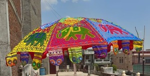 Thêu Lớn Ô Ấn Độ Coton Handmade Trang Trí Nhiều Màu Voi In Vườn Parasol Boho Sunpatio Trang Trí Nội Thất Quà Tặng Ý Tưởng - Product Image 4