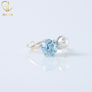 ขายดี Toi et Moi แหวนทอง14K 1.20CT สีฟ้า CVD ประดับด้วยมุกแหวนแต่งงานโซลิแทร์ - Product Image 2