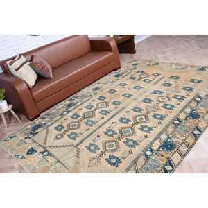 Alfombra Turca de 6.3x9.6 pies, Alfombra Grande Vintage, Alfombra de Lana con Estampado Animal Azul Marrón - Product Image 4