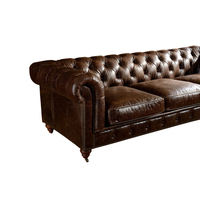 Canapé Chesterfield 3 places de luxe moderne, super doux, capitonné, en cuir véritable, meubles de salon en bois pour villa