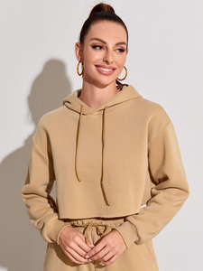 Sweat-shirts à capuche oversize en coton éponge lourd pour femmes, logo personnalisé, épaules tombantes, streetwear, sweat-shirt court - Product Image 3