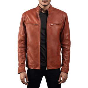 Veste en cuir à la mode pour hommes avec fermeture éclair manches complètes peau de vache durable fabriquée au Pakistan décorée avec motif - Product Image 5
