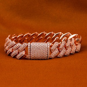 Pulsera Cubana de Diamantes de Moissanita de 15 mm al por Mayor para Mujer, Chapada en Plata, Pulsera Cubana con Incrustaciones de Circonitas, Joyería Fina - Product Image 1