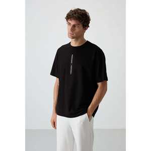 Men's Oversize Fit Printed T-Shirt-Black Cotton <b>Jersey</b> Thick Textured 100% Cotton-88366 - Product Image 3