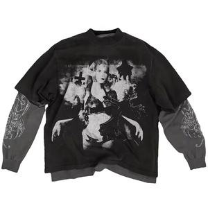 Camisetas personalizadas de fábrica de Hip Hop con cuello redondo, camiseta de manga larga para hombre de alta calidad con estampado bordado de doble capa 2024 - Product Image 1