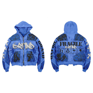 Mens Vintage Washed Hoodies Heavyweight Cotton Blended Acid Washed <b>Zip</b> <b>up</b> Hoodies 3D Puff Printing Zipper <b>Hoodie</b> - Product Image 4