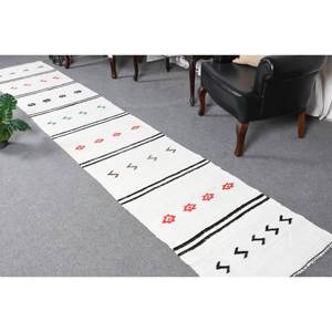 Alfombra de lana de retazos Beige moderna alfombra de sala de estar de tejido plano turco de 2,2x12,7 pies con respaldo de látex - Product Image 1