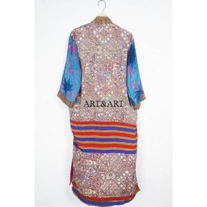 Luxury Silk Kimono Robe Loungewear <b>Gift</b> Boho Festival Wear Daily Wear Sexy Handmade Vintage Sari 3/4 Sleeve Beach Summer Autumn - Product Image 5